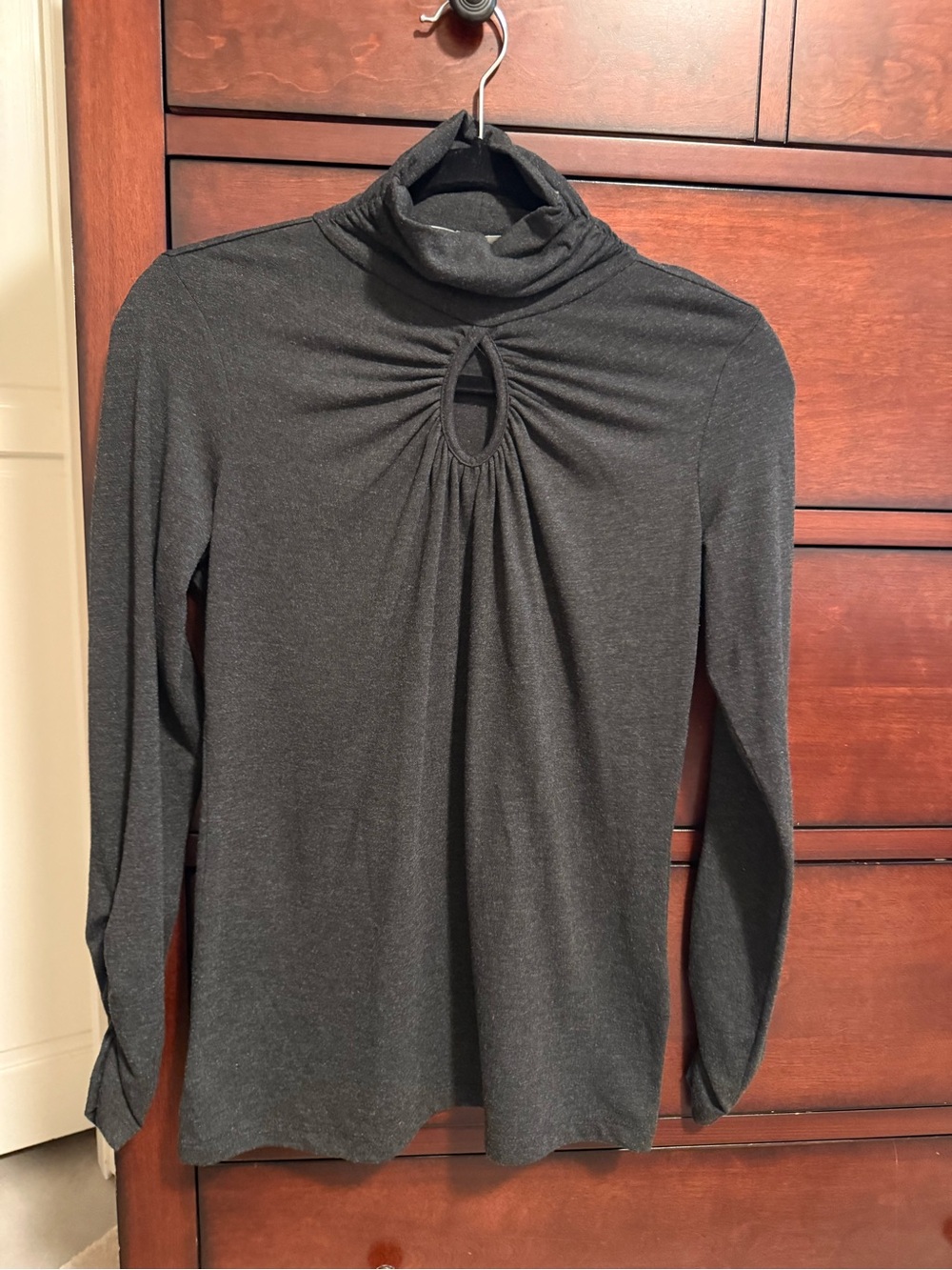 Dress Barn Black Long Sleeve Turtleneck Top with Front Keyhole